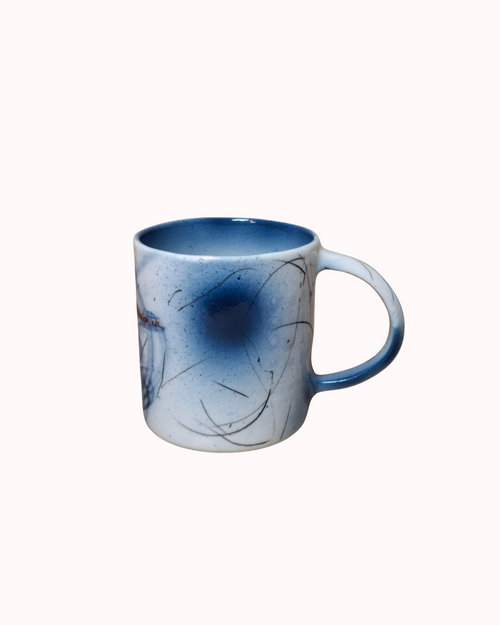 Fragile Stuff blue rim mug